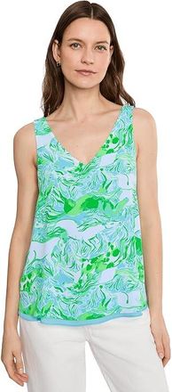 Lilly Pulitzer Florin Straight Hem Top Womens Clothing Capri Blue Galloping Gals : XXS, Polyester