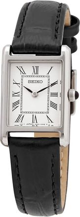 Seiko Quartz White Dial Black Leather Ladies Watch SWR053
