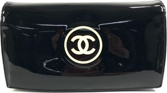 Chanel Black White Leather Long Wallet (Bi-Fold) (Pre-Owned)