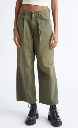 R13 Wide Leg Crop Jeans in Vintage Olive Selvedge Green at Nordstrom, Size 27