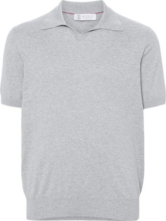 Brunello Cucinelli Truien & Vesten, Heren, Grijs, 3Xl, Katoen, Knit Polo Shirt met Korte Mouwen
