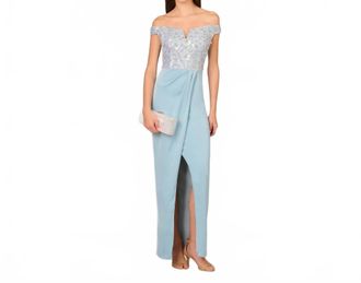 Aidan Mattox Slit Long Sequin Formal Dress In Clearwater