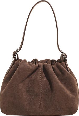 Generic ETOYA Faux Suede Shoulder Bags Vintage Crossbody Bag Pleated Handbag Underarm Bag Bucket Bag for Women Party, Coffee
