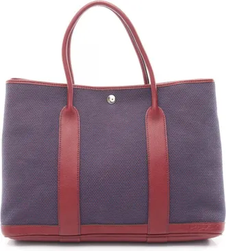 Herm&egrave;s Bordeaux Navy Buffle Skipper Leather Handbag Tote Bag (Pre-Owned)