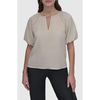 DKNY Logo Puff Sleeve Top in Light City Khaki at Nordstrom Rack, Size X-Small