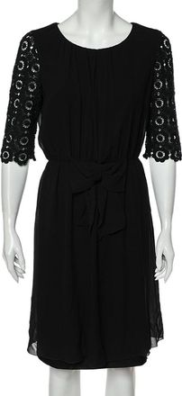 Moschino Cheap And Chic Black Silk & Lace Sleeve Midi Dress