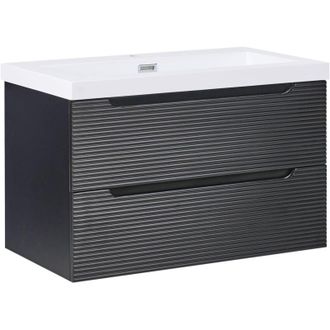 Beliani Mobile da bagno sospeso con lavabo in legno MDF e contenitore 80 cm Nero Makana