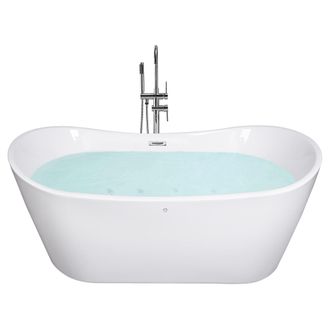 Beliani Ba&ntilde;era De Hidromasaje Independiente De Acr&iacute;lico Blanco Led 168 Cm Moderno Jets De Masaje Spa Antigua
