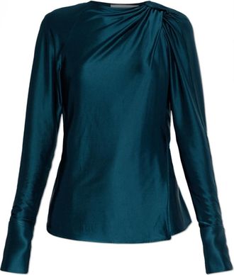 Victoria Beckham Blue Solid Round Neck Top
