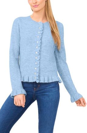 CeCe by Cynthia Steffe Ruffle Trim Cardigan in Blue Heather at Nordstrom, Size X-Small
