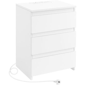 Yaheetech Comodino Camera da Letto 3 Cassetti con Stazione di Ricarica 2 Porte usb e 2 Prese ac Comodino Smart Salvaspazio Tavolino da Notte 45,5 x 35,5 x 60,5