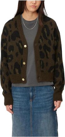 Carhartt Work in Progress Truien & Vesten, Dames, Groen, M, Wol, Camo Leo Jacquard Cardigan Tamarind
