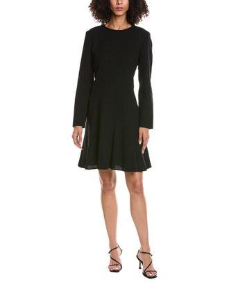 Lafayette 148 New York Long Sleeve Flounced Hem Wool Dress
