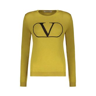 Valentino WomenS Yellow Wool Crewneck Sweater, Size 44