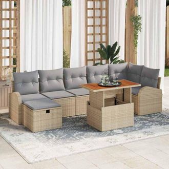 vidaXL Vidaxl - Conjunto De Sof&aacute; De Jard&iacute;n Con Coj&iacute;n 8 Pcs Beige Polirat&aacute;n