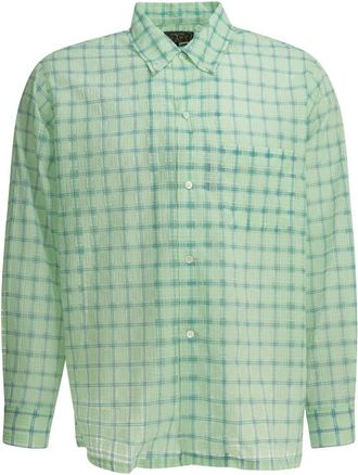 Beams Plus Open B.d. Seersucker Plaid Shirt - Heren - Casual Overhemden - Groen - L - Katoen - Overhemden