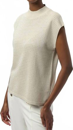 Joseph Ribkoff Mock Neck Embellished Sleeveless Top In Birch