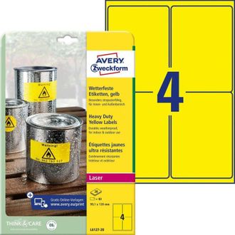 Avery Etiquetas Adhesivas 99,1x139mm L&aacute;ser 24 X 20h Poli&eacute;ster Amarillo Fluorescente