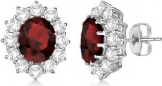 Allurez Oval Garnet and Diamond Earrings 14k White Gold (7.10ctw)