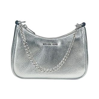 Michael Kors Metallic Leren Schoudertas met Kettingdetail - Dames - Tassen - Grijs - Maat: ONE Size Leer