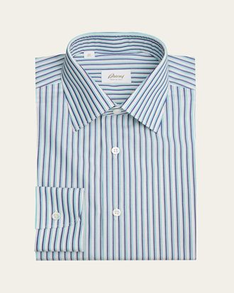 Brioni Mens Cotton Multi-Stripe Dress Shirt