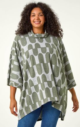 Roman Geometric Print Roll Neck Top