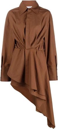 The Attico Bruine Katoenen Blouse Mini Jurk - Dames - Shirt Kleedjes - Bruin - S - Katoen - Kleedjes