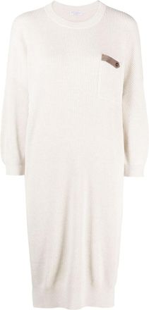 Brunello Cucinelli round-neck ribbed-knit dress - women - Brass/Cotton - S - Neutrals