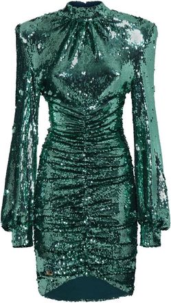 Philipp Plein Midi Jurk met Kristallen - Dames - Feestkleedjes - Groen - S - Polyester - Kleedjes