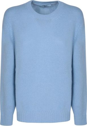 Prada Truien & Vesten, Dames, Blauw, L, Wol, Wollen trui met ronde hals van kasjmier