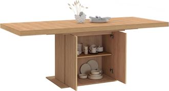IDMarket Table &Agrave; Manger Rectangle Extensible Juliette Pied Central Effet Lattes Avec Rangement 160 Cm
