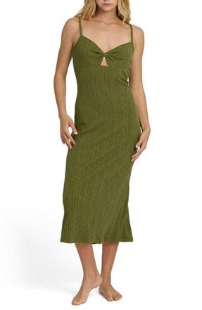 Billabong Sweet Moves Texture Cotton Blend Midi Slipdress in Dark Olive at Nordstrom, Size X-Small