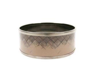 Bottega Veneta Womens Light Brown / Silver Enamel Metal Woven Bracelet (Small)