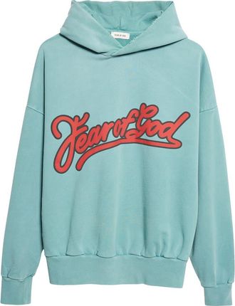 Fear of God Classic Fit Fleece Logo Graphic Hoodie in Sky at Nordstrom, Size Xx-Large
