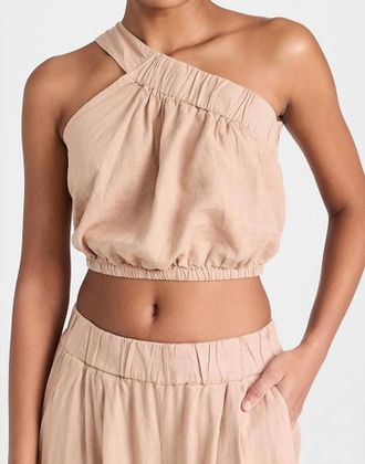Stateside Linen One Shoulder Top In Almond