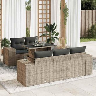vidaXL Set De Muebles De Jard&iacute;n 6 Pzas Y Cojines Rat&aacute;n Sint&eacute;tico Gris Vidaxl