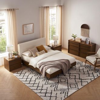 Castlery Boucle King Size Bed with 2 Nightstands & 6-Drawer Dresser Set | Joseph by Castlery - Modern Walnut Tones, King Size, Multi Color