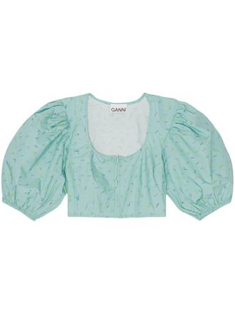 Ganni Blouse met pofmouwen - Blauw
