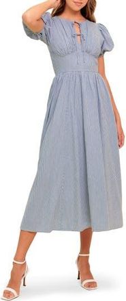 Flying Tomato Split Neck Puff Sleeve Midi Dress in Ivory Blue at Nordstrom Rack, Size Medium