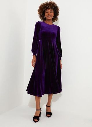 Joe Browns Crew Neck Velvet Midi Dress in Midnight Violet at Nordstrom, Size Small