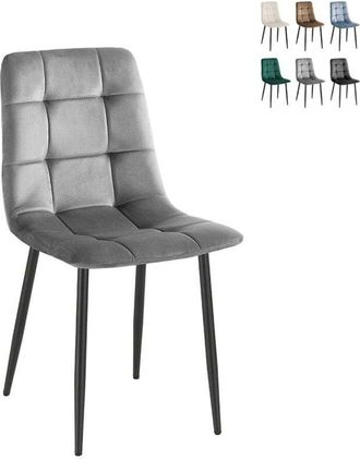 Oresteluchetta Juego De 4 Sillas De Comedor Y Cocina De Terciopelo Con Efecto Acolchado Corf&ugrave; - Gris