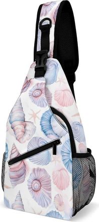 Generic Watercolor Seashell Pattern Mens Shoulder Bags Sling Crossbody Backpack Travel Hiking Chest Bag with Small Side 38x20cm