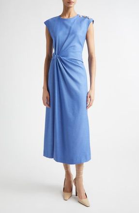 St. John Twisted Detail Cap Sleeve Silk & Wool Dress in Periwinkle at Nordstrom, Size 14