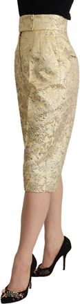 Dolce & Gabbana Womens Beige Floral Brocade High Waist Trouser Cropped Pants Polyester Nylon P2