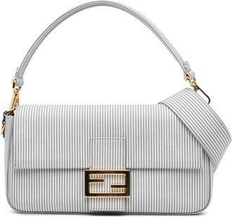Fendi Pre-owned Womens Baguette Striped Shoulder Bag - White Cotton - One Size
