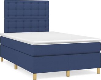 vidaXL Cama Box Spring Con Colch&oacute;n Y Luces Led Tela Azul 120x190 Cm Vidaxl