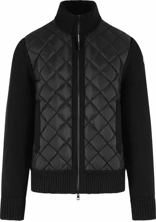 Moncler Padded Cardigan In Black Virgin Wool Blend