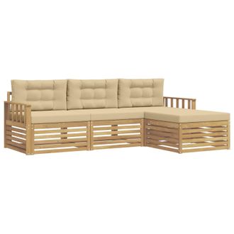 vidaXL Conjunto De Sof&aacute;s De Exterior Con Coj&iacute;n 4 Pcs Y Beige Poli&eacute;ster Vidaxl