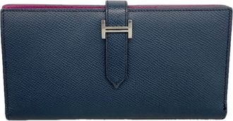 Herm&egrave;s Blue Indigo Rose Purple Leather Long Wallet (Bi-Fold) (Pre-Owned)