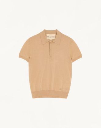 Valentino Polo Valentino in lana con ricamo VLogo Uomo BEIGE 3XL